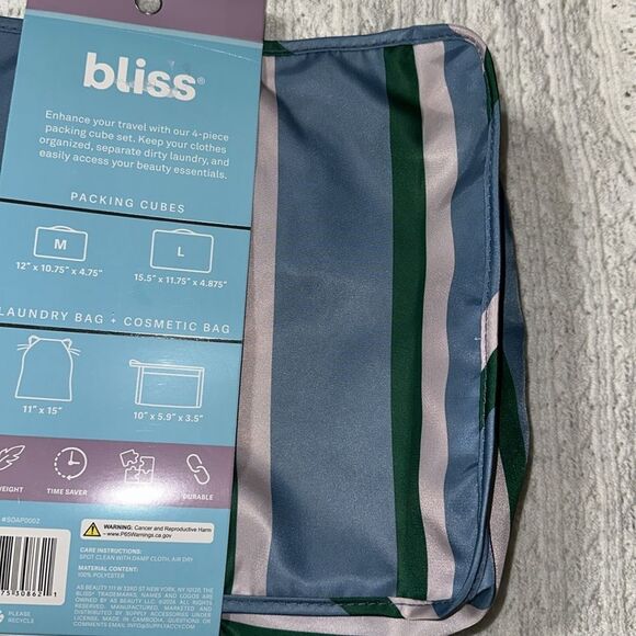 blissโBlue Green Blush Pink Mesh Stripe 4pc Travel Packing Cube Set - Picture 10 of 12